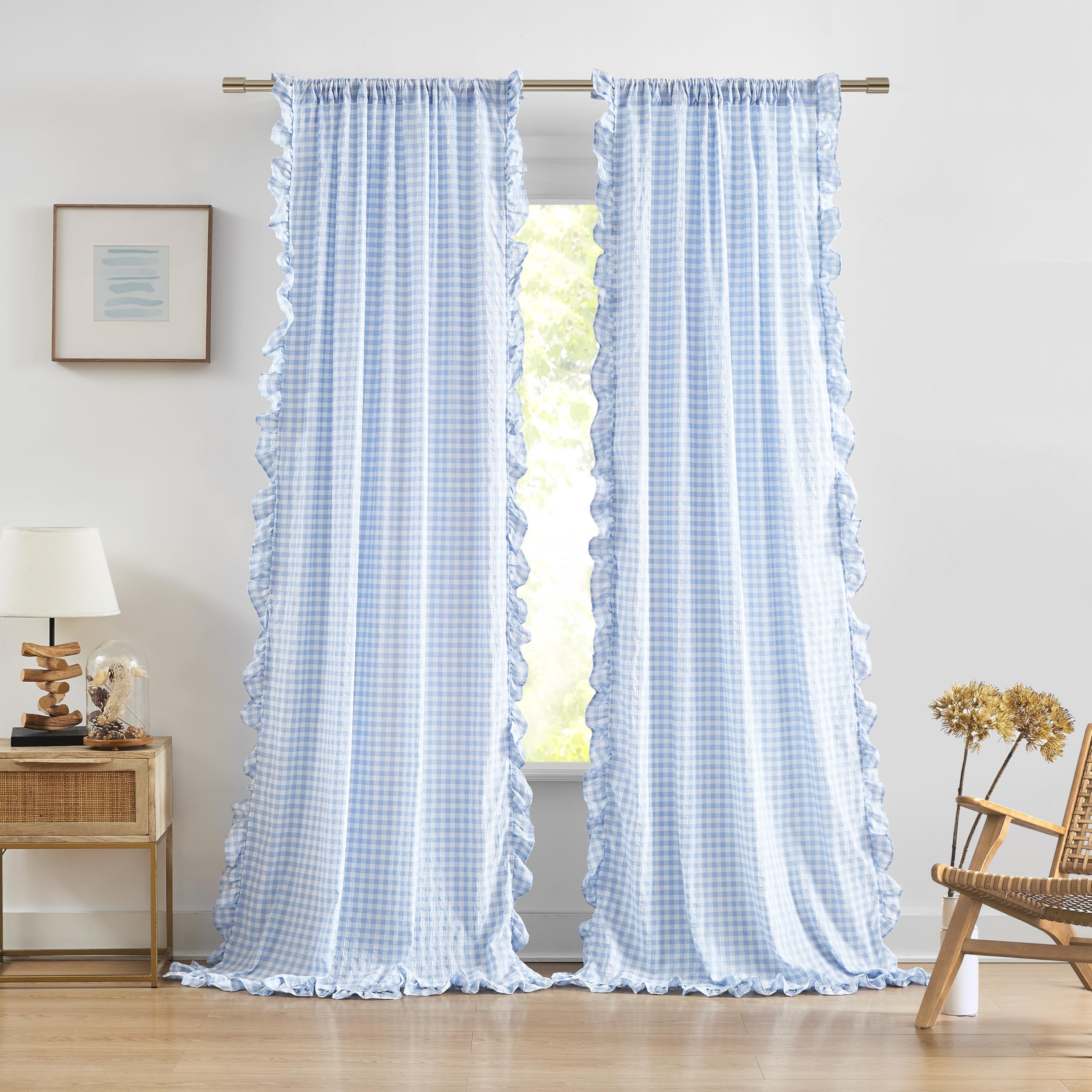 Amazon.com: ZJDECOR Baby Blue Buffalo Plaid Ruffle Curtain Panels